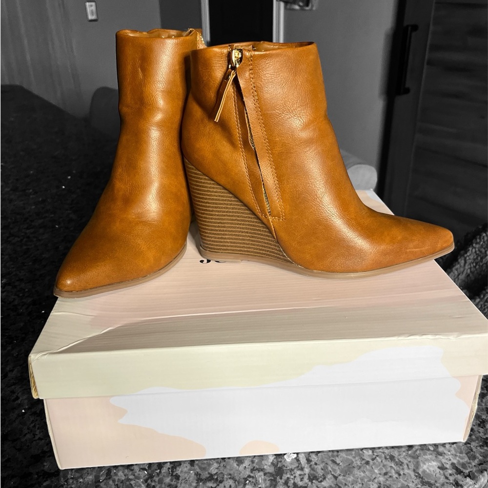 JustFab Brown Wedge Ankle Boots